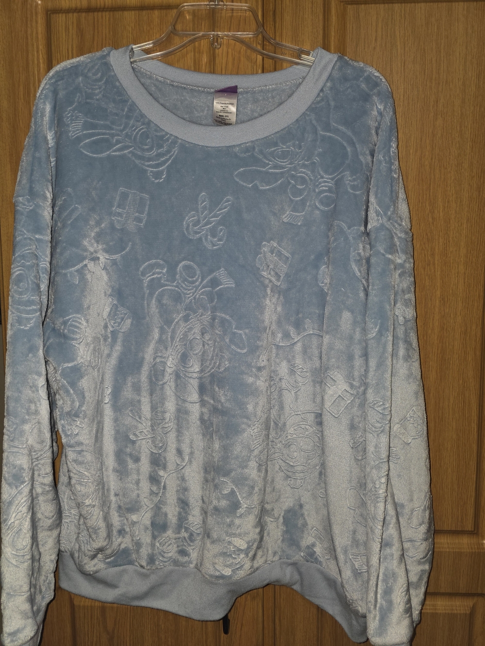 Disney Light Blue Velour Long Sleeve Crewneck Sweatshirt